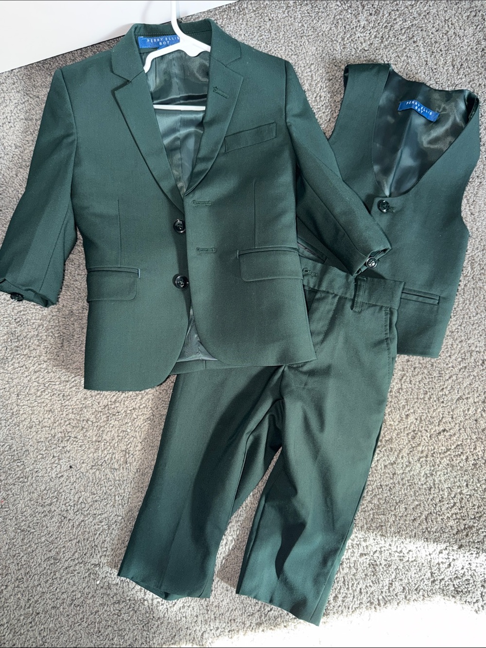 Perry Ellis Dark Green Three-Piece Boys Suit